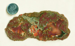 Red and green matrix and star-shaped chalcedony in a Thunderegg slab from Arizona.