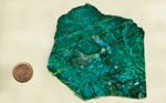 A blue and green slab of Agatized Chrysocolla (Chrysocolla-in-Chalcedony) with fortification patterns and stripes of Malachite.