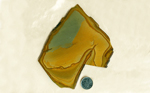 Slab of Wild Horse Picture Jasper from Idaho, with a blue-green sky and yellow-orange hillside shape.