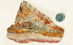 A mad landscape of yellow, red, orange and white lace patterns in a slab of Crazy Lace Agate from Mexico.