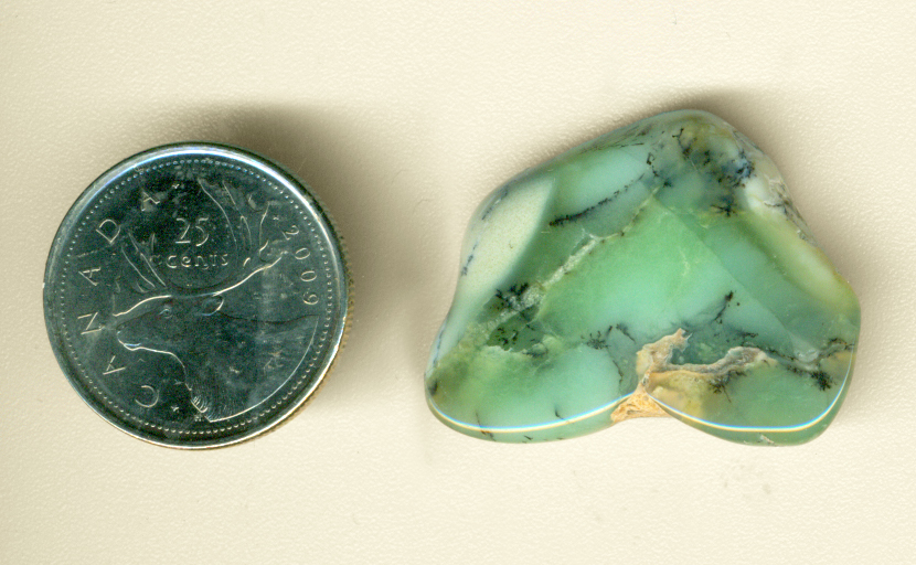 Green and blue Dendritic Chrysoprase polished freeform, with black dendrites, from Australia.