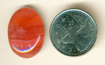 Bright pink banded cabochon of Rhodochrosite from Argentina.