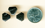 3 hexagonal polished gems of Psilomelane (Merlinite), patterned in flowing black and silver shades.