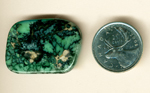 Black spiderwebs across a creamy green background in a freeform Spiderweb Variscite from Utah.