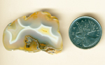Blue, white and yellow polished Moctezuma Agate from Mexico with two fortification patterns.